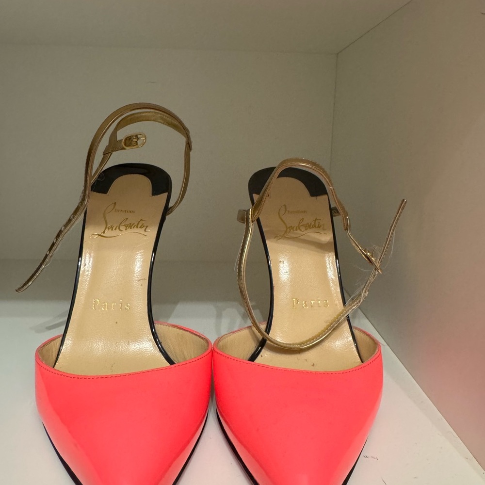 Christian Louboutin Rivierina Ankle Strap Pump in Shocking Pink and Black Patent